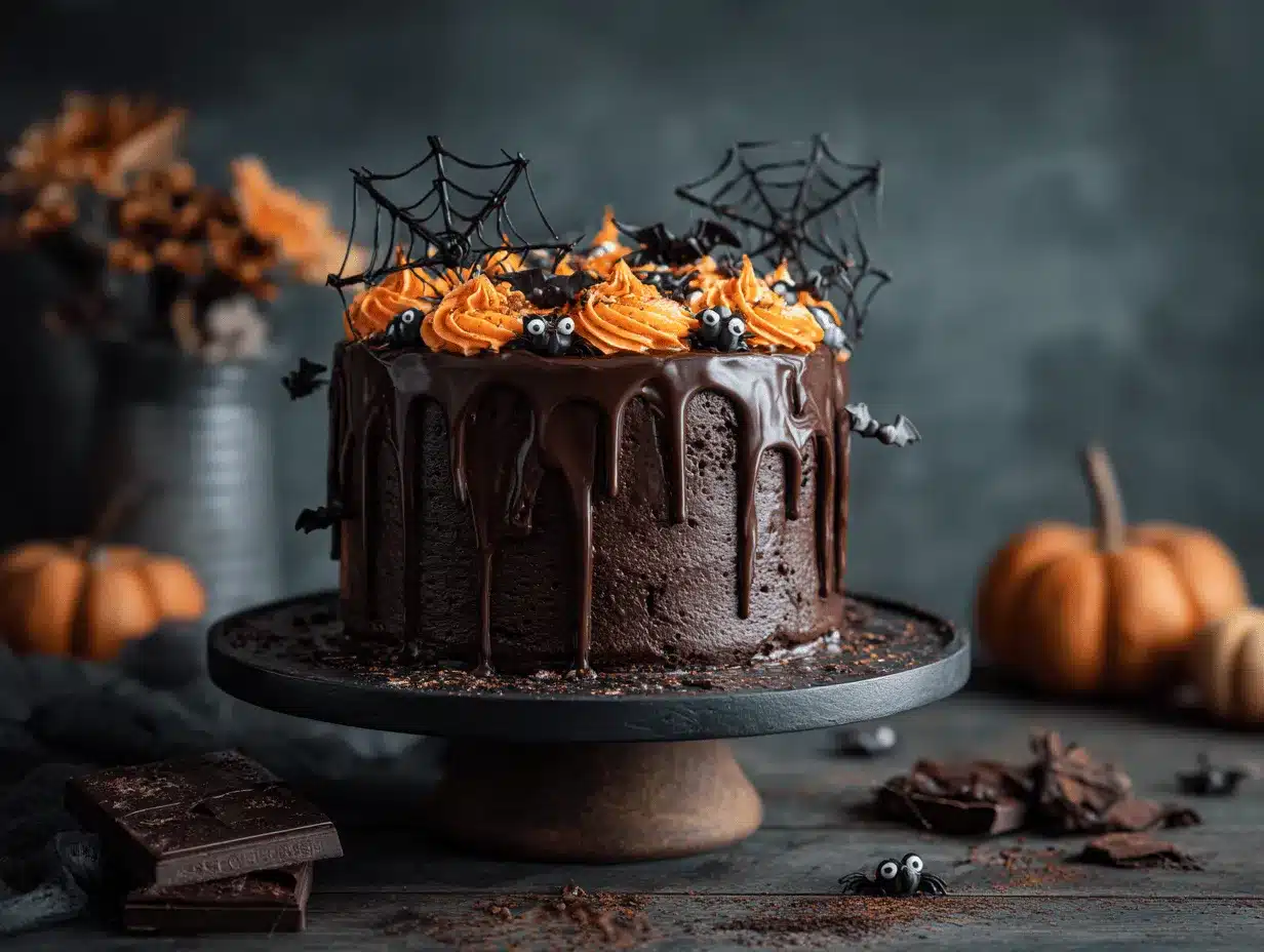 Halloween chocolate ganache cake preparation steps