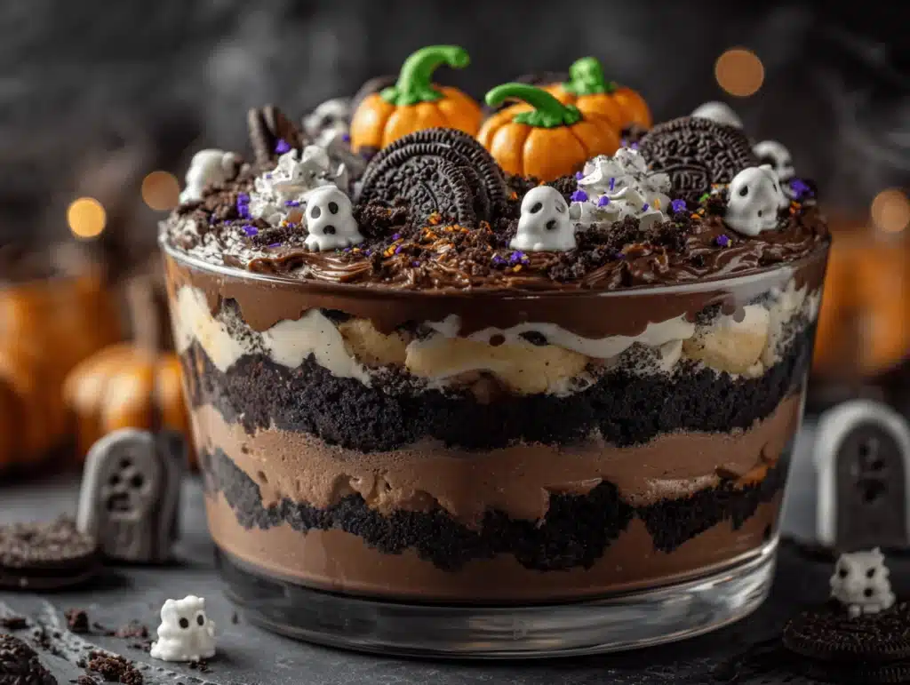 Halloween chocolate trifle layers - featured image