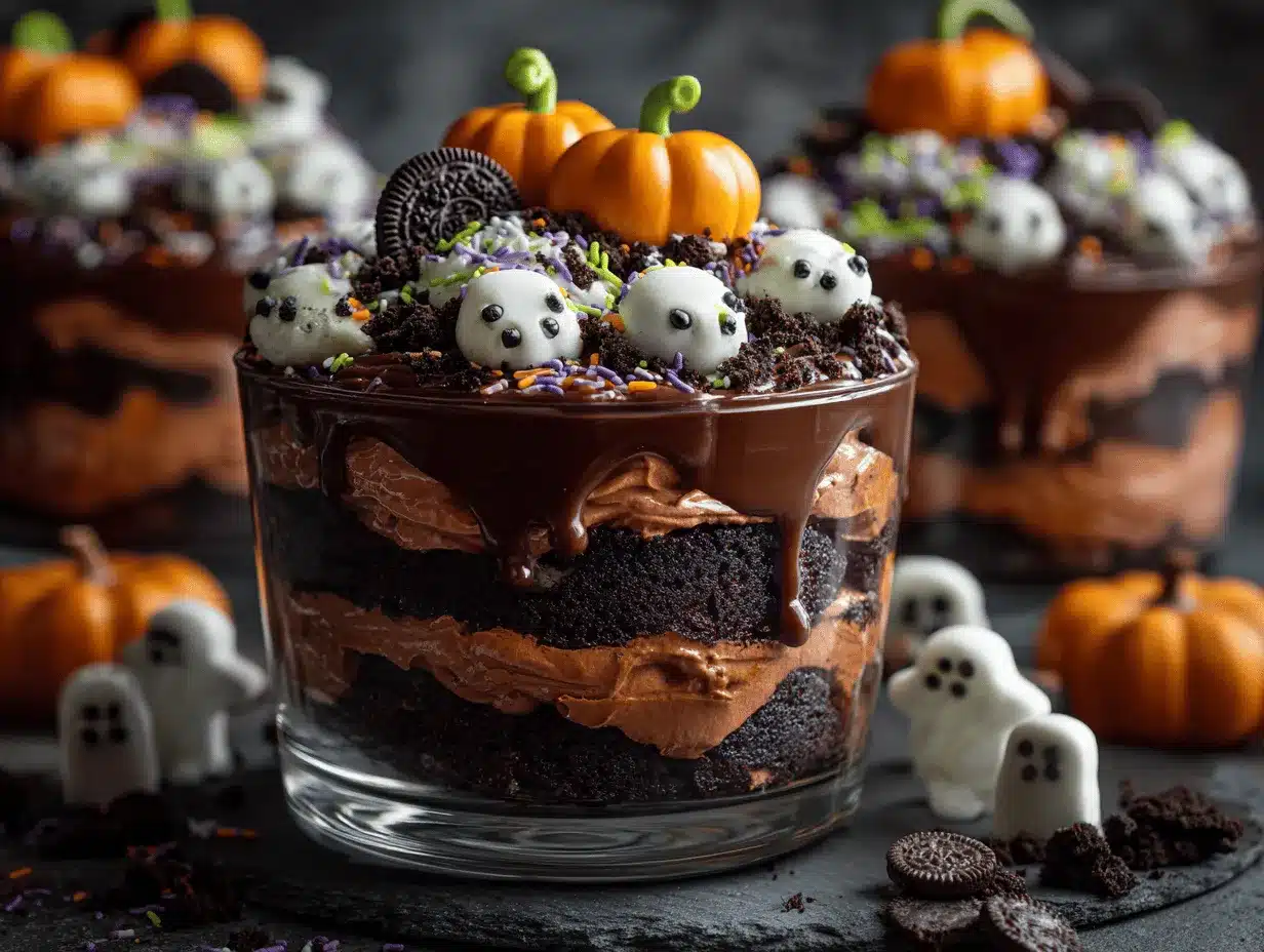 Halloween chocolate trifle layers preparation steps