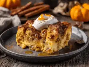 Halloween pumpkin bread pudding - featured image