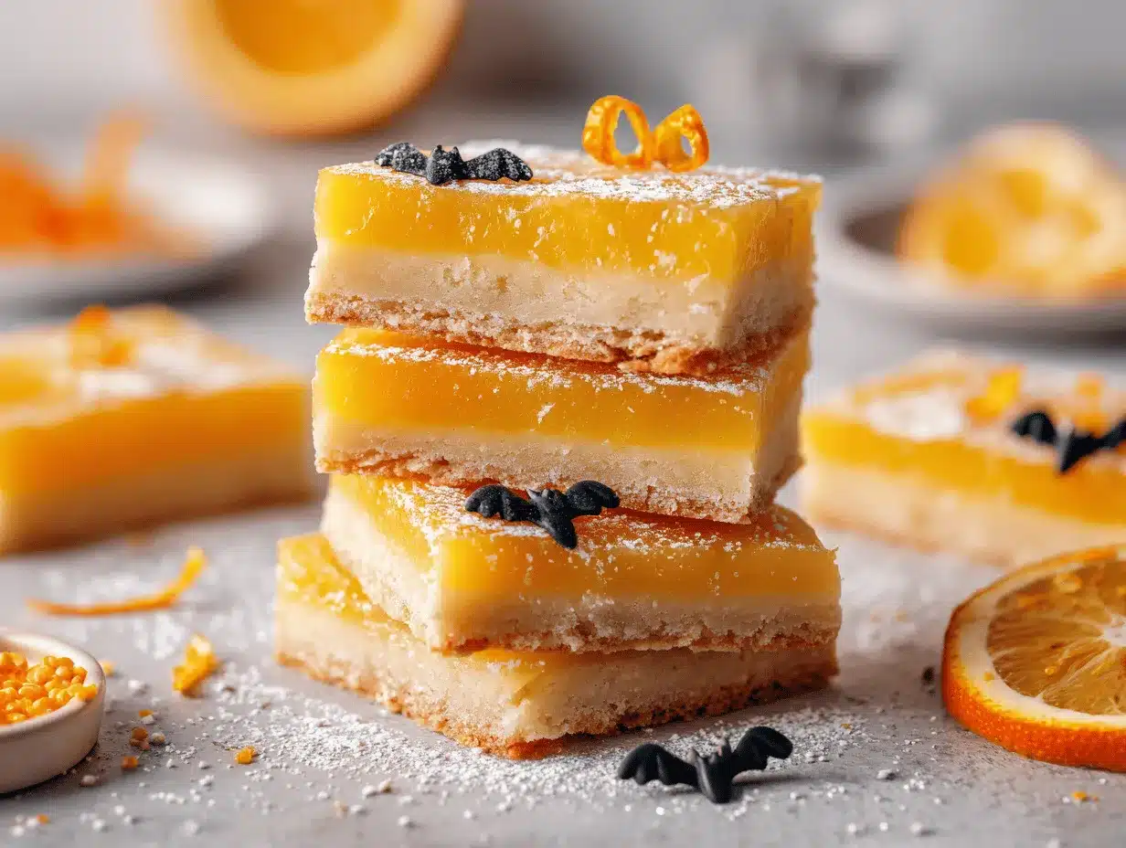 orange Halloween lemon bars preparation steps
